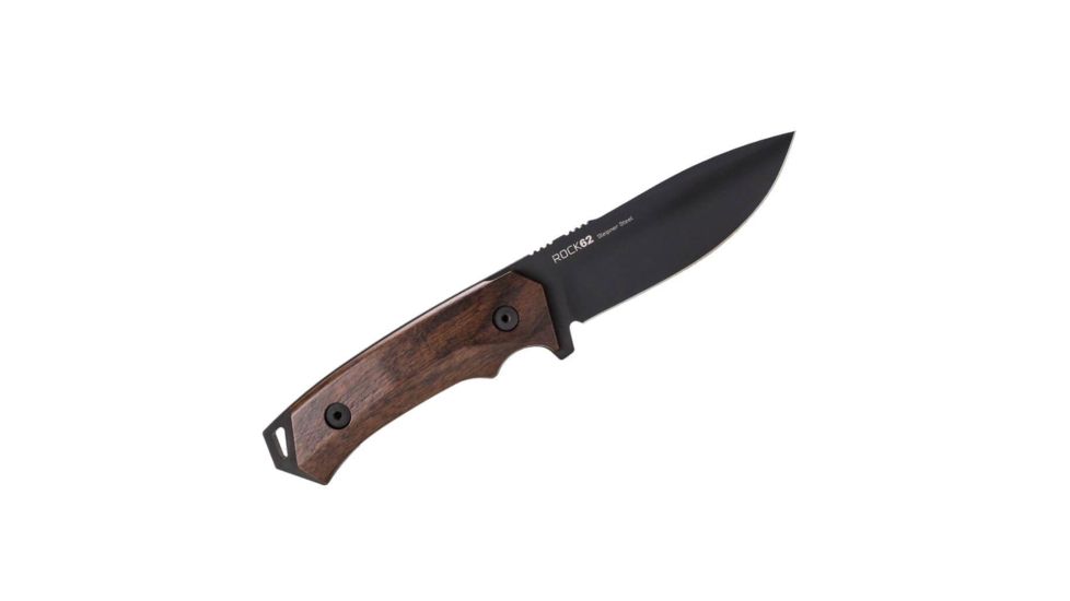 WOOX Rock 62 Fixed Blade Knife, 4.25 in, Drop Point, Mil-Spec Black, Sleipner Steel Blade, Plain American Walnut Handle, BU.KNF001.01