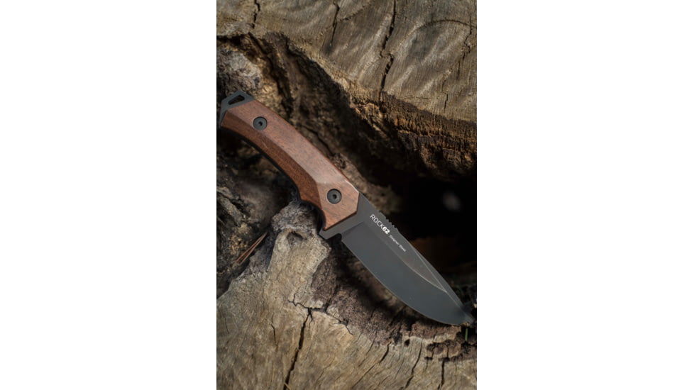 WOOX Rock 62 Fixed Blade Knife, 4.25 in, Drop Point, Mil-Spec Black, Sleipner Steel Blade, Plain American Walnut Handle, BU.KNF001.01