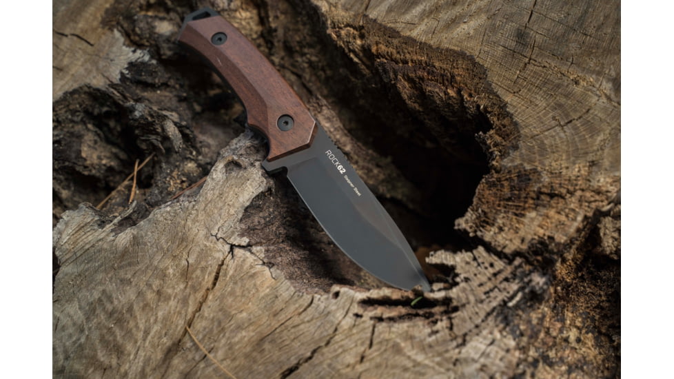 WOOX Rock 62 Fixed Blade Knife, 4.25 in, Drop Point, Mil-Spec Black, Sleipner Steel Blade, Plain American Walnut Handle, BU.KNF001.01