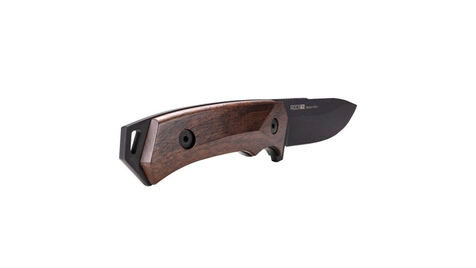 WOOX Rock 62 Fixed Blade Knife, 4.25 in, Drop Point, Mil-Spec Black, Sleipner Steel Blade, Plain American Walnut Handle, BU.KNF001.01