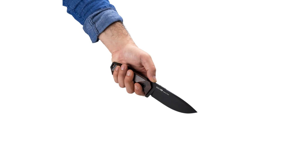 WOOX Rock 62 Fixed Blade Knife, 4.25 in, Drop Point, Mil-Spec Black, Sleipner Steel Blade, Plain American Walnut Handle, BU.KNF001.01