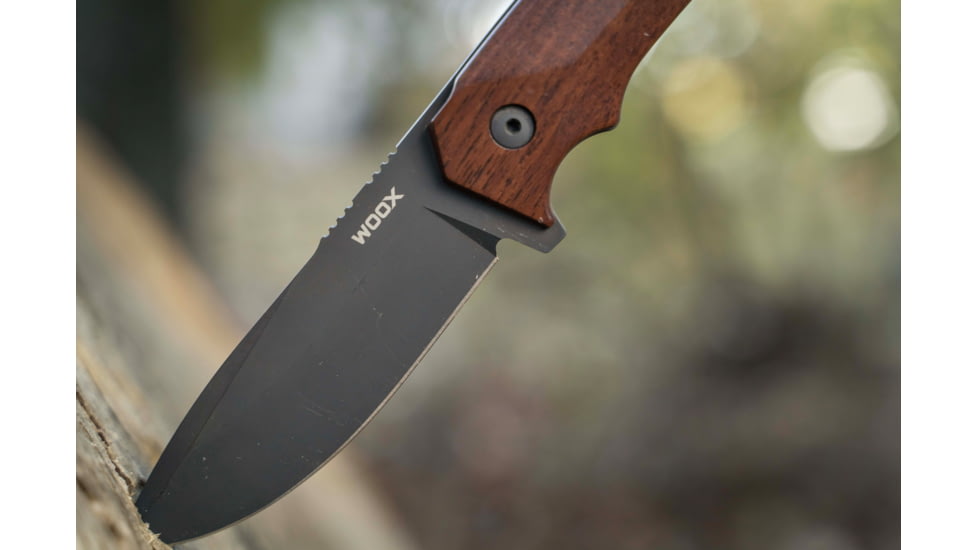 WOOX Rock 62 Fixed Blade Knife, 4.25 in, Drop Point, Mil-Spec Black, Sleipner Steel Blade, Plain American Walnut Handle, BU.KNF001.01