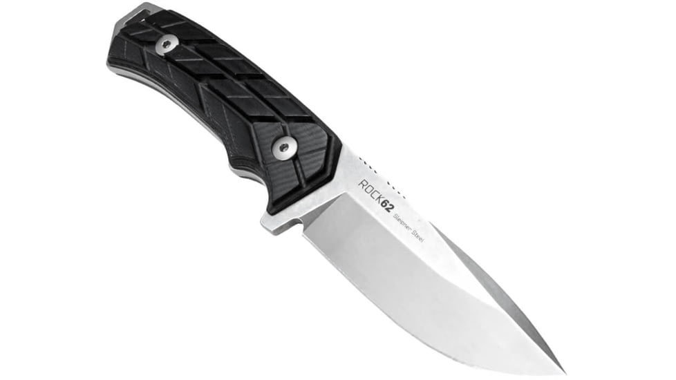 WOOX Rock 62 X-GRIP Fixed Blade Knife, 4.25in, Stonewashed, Drop Point, Black, BU.KNF001.14