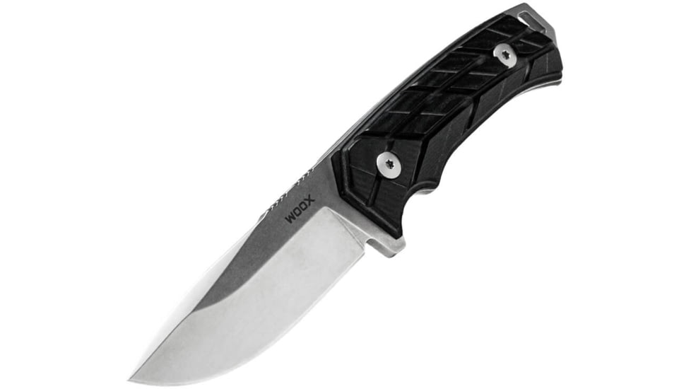 WOOX Rock 62 X-GRIP Fixed Blade Knife, 4.25in, Stonewashed, Drop Point, Black, BU.KNF001.14