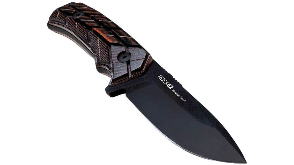 WOOX Rock 62 X-GRIP Fixed Blade Knife, 4.25in, Mil-Spec Black, Drop Point, Brown, BU.KNF001.18