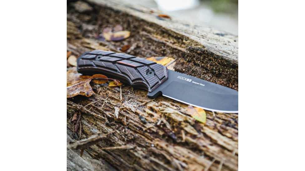 WOOX Rock 62 X-GRIP Fixed Blade Knife, 4.25in, Mil-Spec Black, Drop Point, Brown, BU.KNF001.18