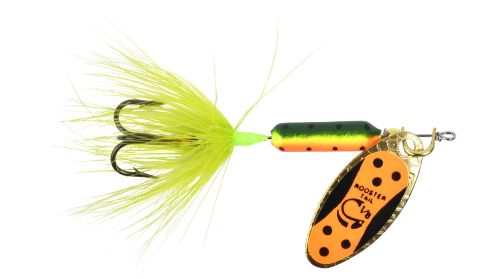 Wordens Rooster Tail 1/8 oz Fire Tiger Tux, Original Rooster Tail Spinner, #10 Treble Hook, 208-FRT-TUX