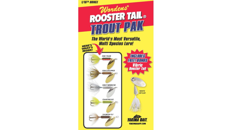 Wordens Rooster Tail Box Kit, Assort 6 pack,1/4 OZ, BU BRTR, CLD, FRB, GBL, Contains 1 free Vibric Rooster Tail FRS, RTBX.212-S780