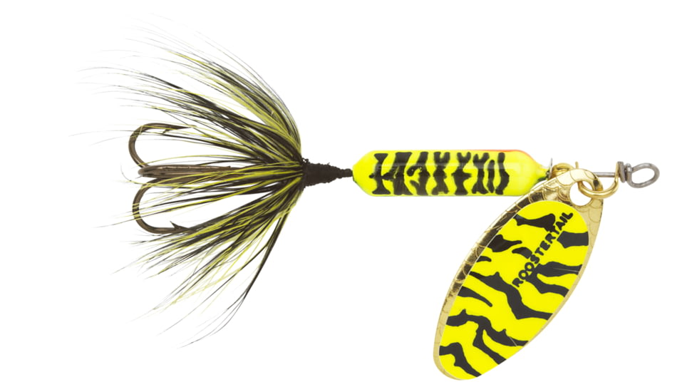 Wordens Rooster Tail In-Line Spinner, 2 1/2in, 1/6 oz Treble Hook, Chartreuse Black Tiger, 210-CBT