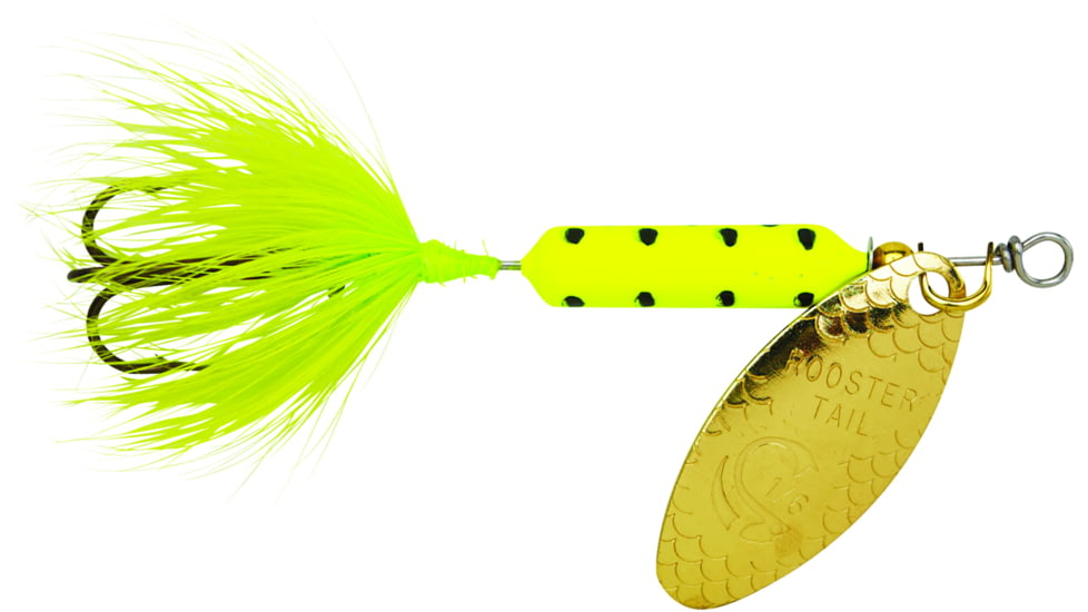 Wordens Rooster Tail In-Line Spinner, 2 1/2in, 1/6 oz Treble Hook, Chartreuse Dalmation, 210-CHDA