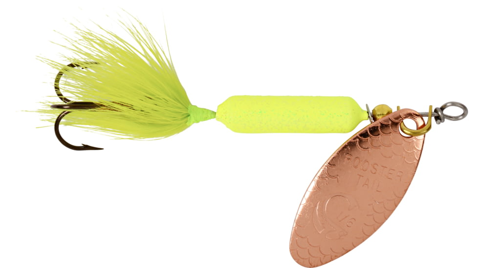 Wordens Rooster Tail In-Line Spinner, 2 1/2in, 1/6 oz Treble Hook, Copper Glitter Chartreuse, 210-CGCHR