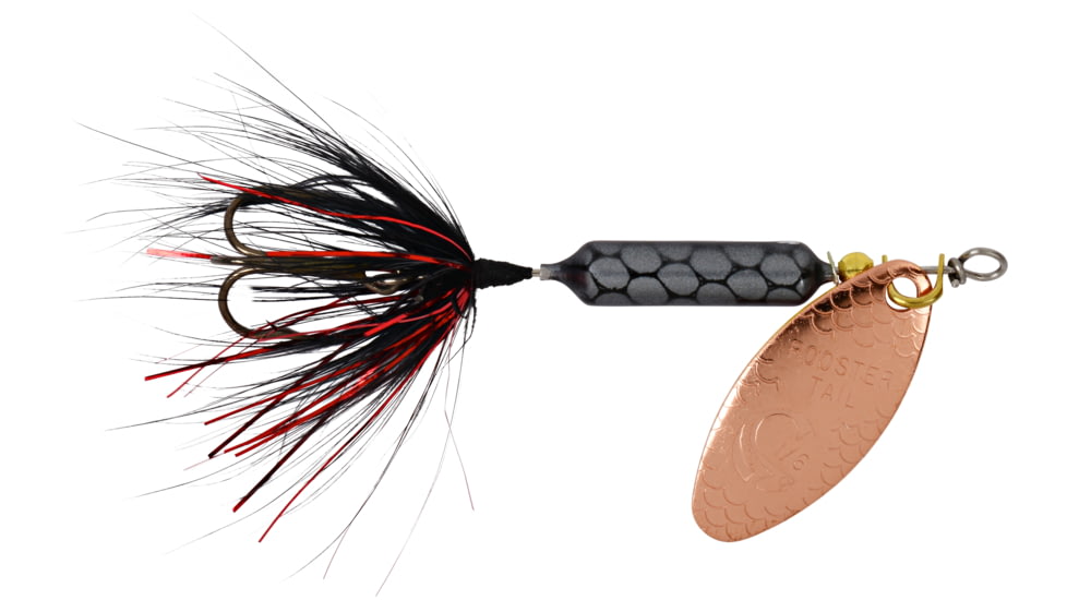 Wordens Rooster Tail In-Line Spinner, 2 1/2in, 1/6 oz Treble Hook, Copper Tinsel Black, 210-CTBL