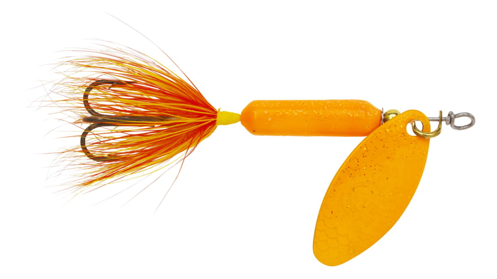Wordens Rooster Tail In-Line Spinner, 2 1/2in, 1/6 oz Treble Hook, Glitter Orange, 210-GOR