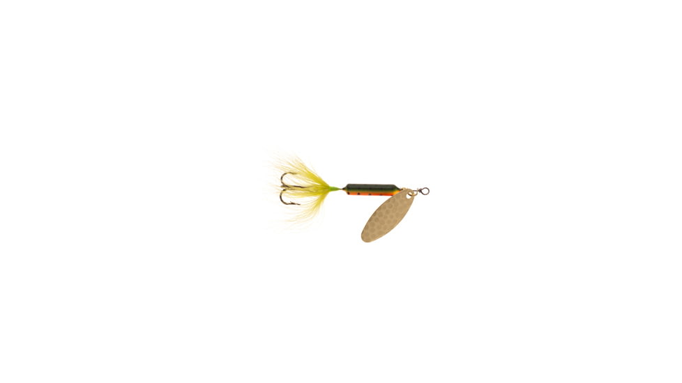 Wordens Rooster Tail In-Line Spinner, 2 1/2in, 1/6 oz Treble Hook, Hammered Brass Firetiger, 210-HBFRT