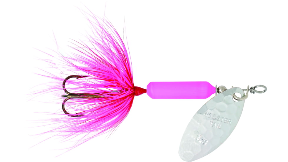 Wordens Rooster Tail In-Line Spinner, 2 1/2in, 1/6 oz Treble Hook, Hammered Silver Pink Fluorescent, 210-HSPKFL