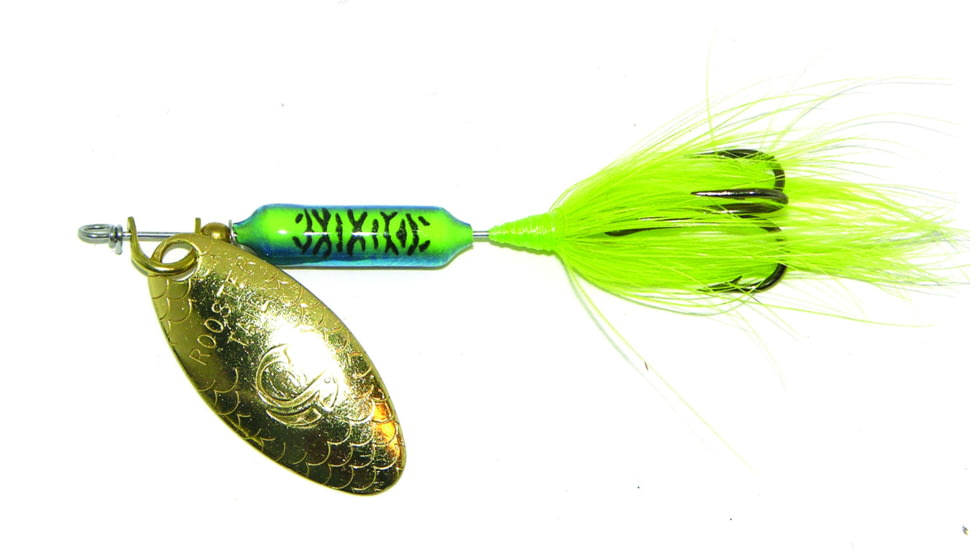 Wordens Rooster Tail In-Line Spinner, 2 1/2in, 1/6 oz Treble Hook, June Bug, 210-JBUG