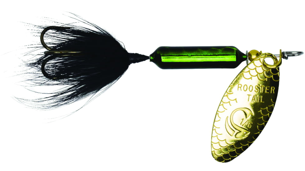 Wordens Rooster Tail In-Line Spinner, 2 1/2in, 1/6 oz Treble Hook, Metallic Green Black, 210-MGRB
