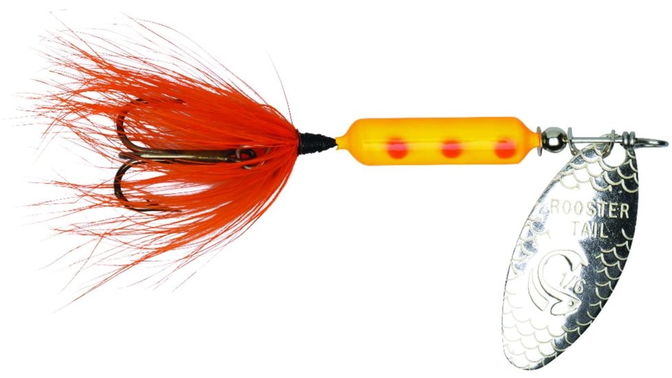 Wordens Rooster Tail In-Line Spinner, 2 1/2in, 1/6 oz Treble Hook, Orange Clown, 210-ORCL