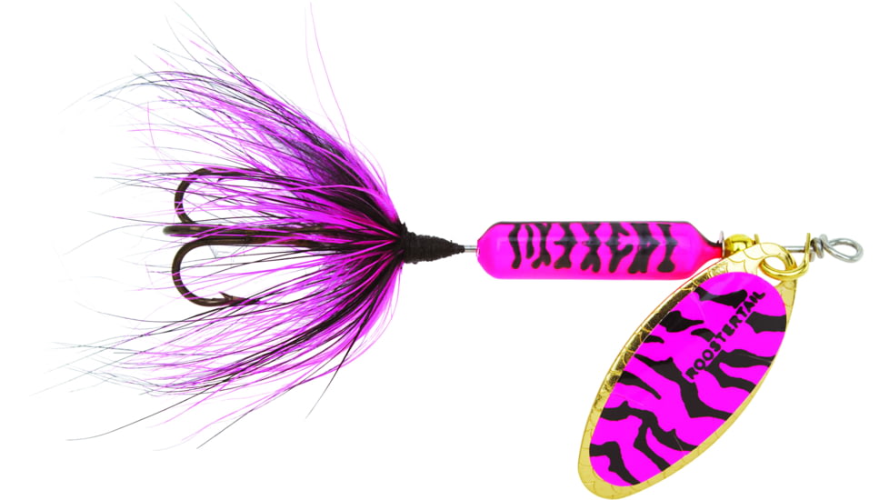 Wordens Rooster Tail In-Line Spinner, 2 1/2in, 1/6 oz Treble Hook, Pink Black Tiger, 210-PKBT