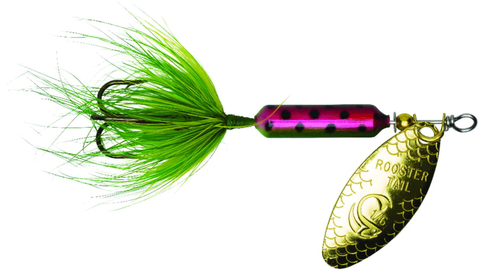 Wordens Rooster Tail In-Line Spinner, 2 1/2in, 1/6 oz Treble Hook, Rainbow Green, 210-RBOG