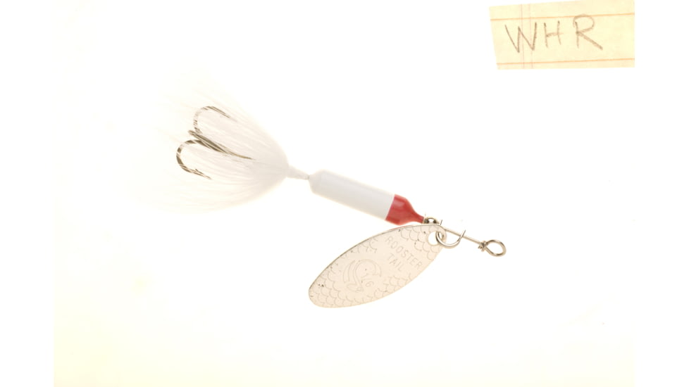 Wordens Rooster Tail In-Line Spinner, 2 1/2in, 1/6 oz Treble Hook, White Red, 210-WHR
