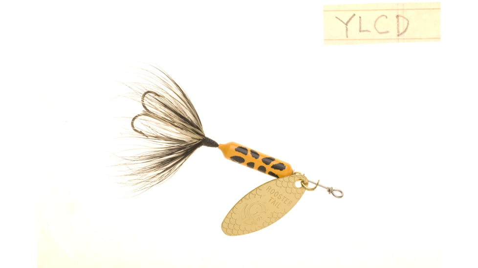 Wordens Rooster Tail In-Line Spinner, 2 1/2in, 1/6 oz Treble Hook, Yellow Coachdog, 210-YLCD