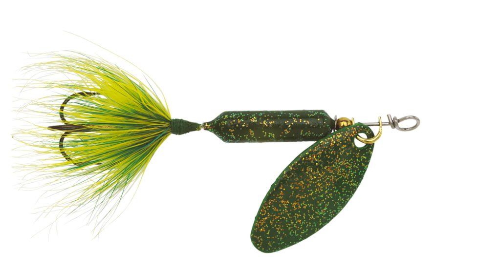 Wordens Rooster Tail In-Line Spinner, 2 1/4in, 1/8 oz Treble Hook, Glitter Frog, 208-GFR
