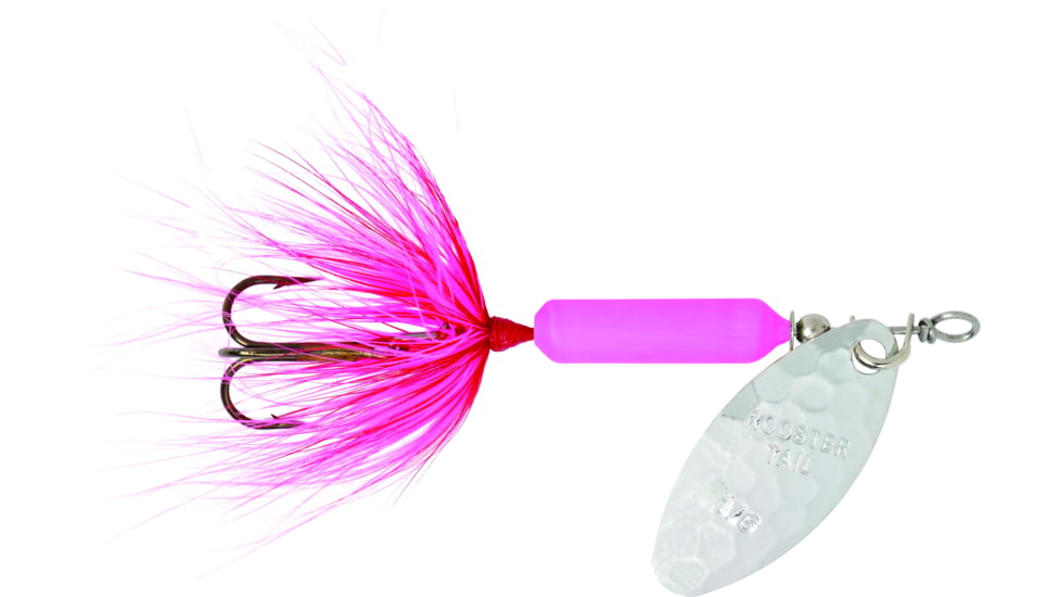 Wordens Rooster Tail In-Line Spinner, 2 1/4in, 1/8 oz Treble Hook, Hammered Silver Pink Fluorescent, 208-HSPKFL