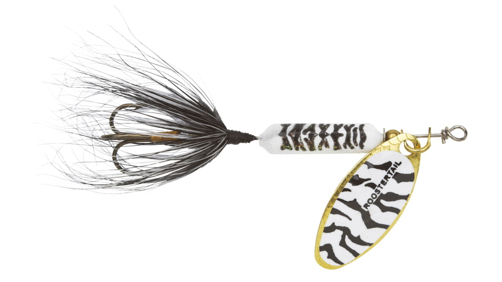 Wordens Rooster Tail In-Line Spinner, 2 1/4in, 1/8 oz Treble Hook, White Black Tiger, 208-WHBT