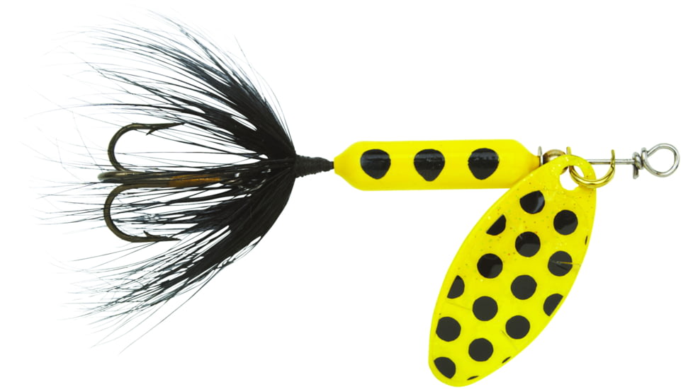 Wordens Rooster Tail In-Line Spinner, 2 1/4in, 1/8 oz Treble Hook, Yellow Spot, 208-YLS