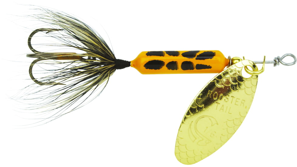 Wordens Rooster Tail In-Line Spinner, 2 3/4in, 1/4 oz Treble Hook, Yellow Coachdog, 212-YLCD