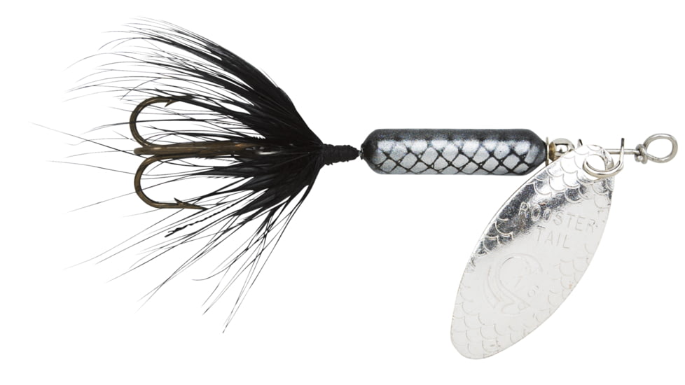 Wordens Rooster Tail In-Line Spinner, 2in, 1/16 oz, Treble Hook Black Silver Blade, 0148-0027