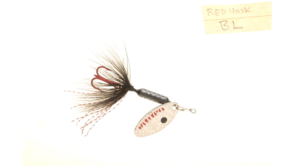 Wordens Rooster Tail In-Line Spinner, 2in, 1/16 oz Treble Hook, Black with Red Hook, 206R-BL