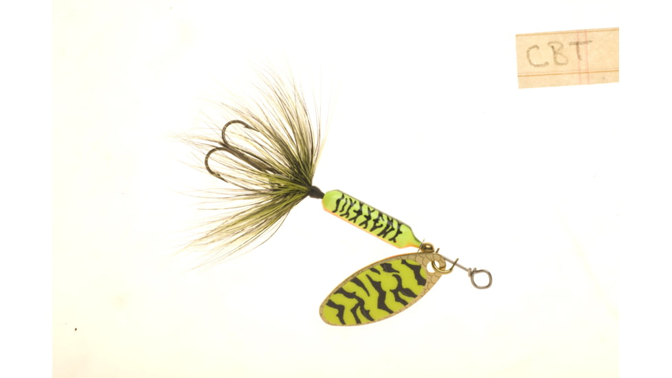 Wordens Rooster Tail In-Line Spinner, 2in, 1/16 oz Treble Hook, Chartreuse Black Tiger, 206-CBT