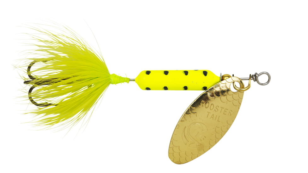 Wordens Rooster Tail In-Line Spinner, 2in, 1/16 oz Treble Hook, Chartreuse Dalmation, 206-CHDA