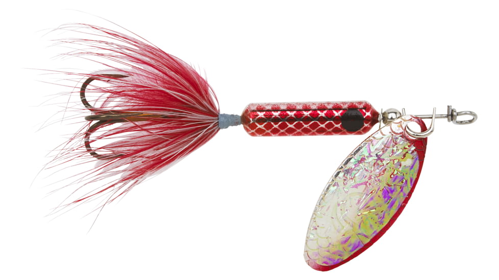 Wordens Rooster Tail In-Line Spinner, 2in, 1/16 oz Treble Hook, Fluorescent Red, 206-FRED