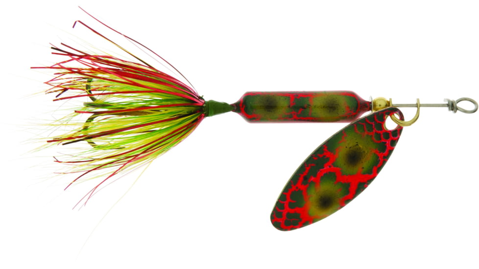 Wordens Rooster Tail In-Line Spinner, 2in, 1/16 oz Treble Hook, Frog Bleeding, 206-FRB
