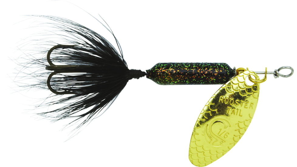 Wordens Rooster Tail In-Line Spinner, 2in, 1/16 oz Treble Hook, Glitter Black, 206-GBL
