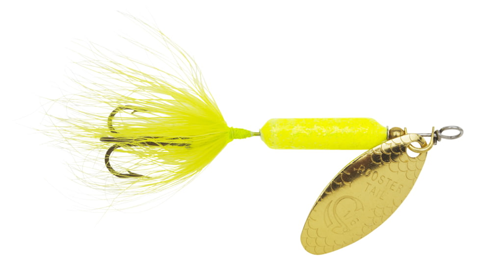 Wordens Rooster Tail In-Line Spinner, 2in, 1/16 oz Treble Hook, Glitter Chartreuse, 206-GCHR