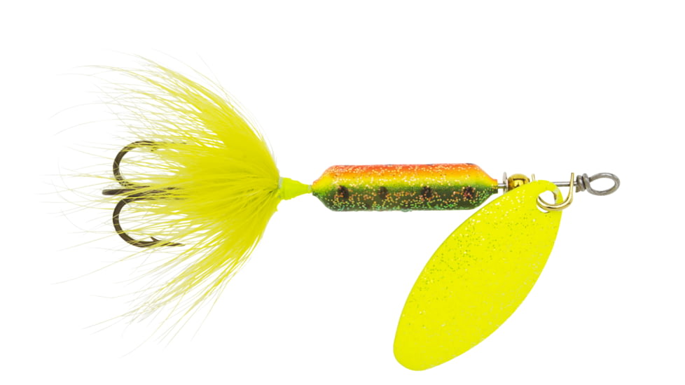Wordens Rooster Tail In-Line Spinner, 2in, 1/16 oz Treble Hook, Glitter Firetiger, 206-GFRT