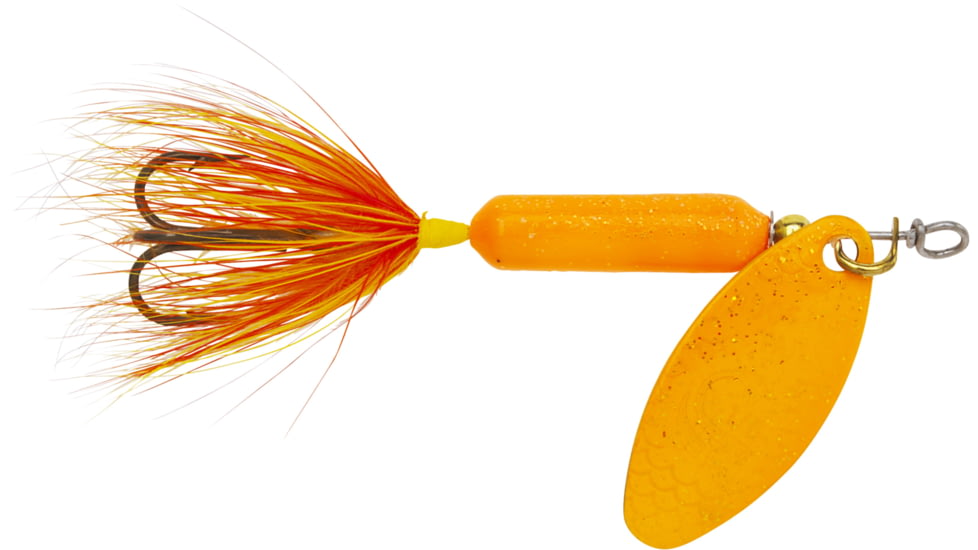 Wordens Rooster Tail In-Line Spinner, 2in, 1/16 oz Treble Hook,Glitter Orange, 206-GOR