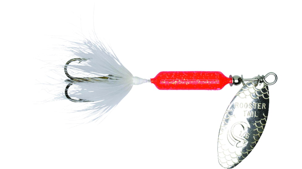 Wordens Rooster Tail In-Line Spinner, 2in, 1/16 oz Treble Hook, Glitter Rocket Red, 206-GRR