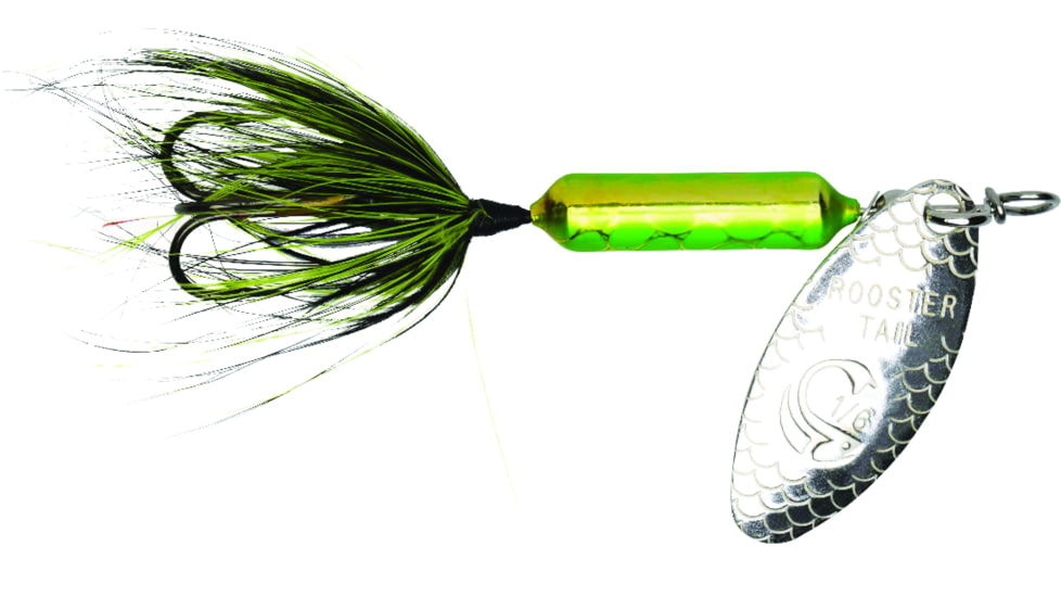 Wordens Rooster Tail In-Line Spinner, 2in, 1/16 oz Treble Hook, Metallic Chartreuse Lime, 206-MCLI