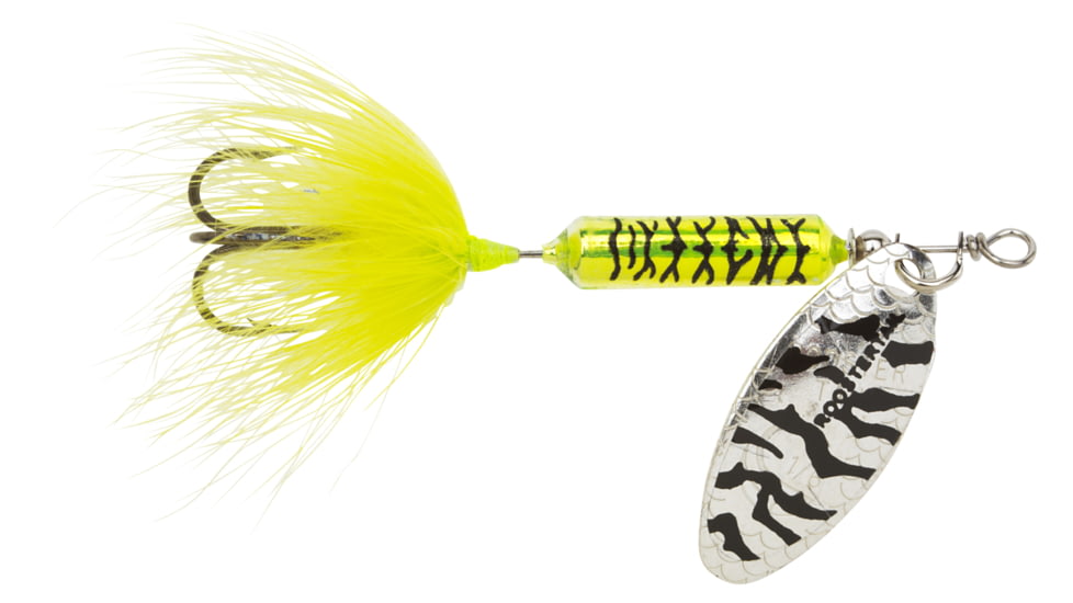 Wordens Rooster Tail In-Line Spinner, 2in, 1/16 oz Treble Hook, Metallic Chartreuse Tiger, 206-MCT