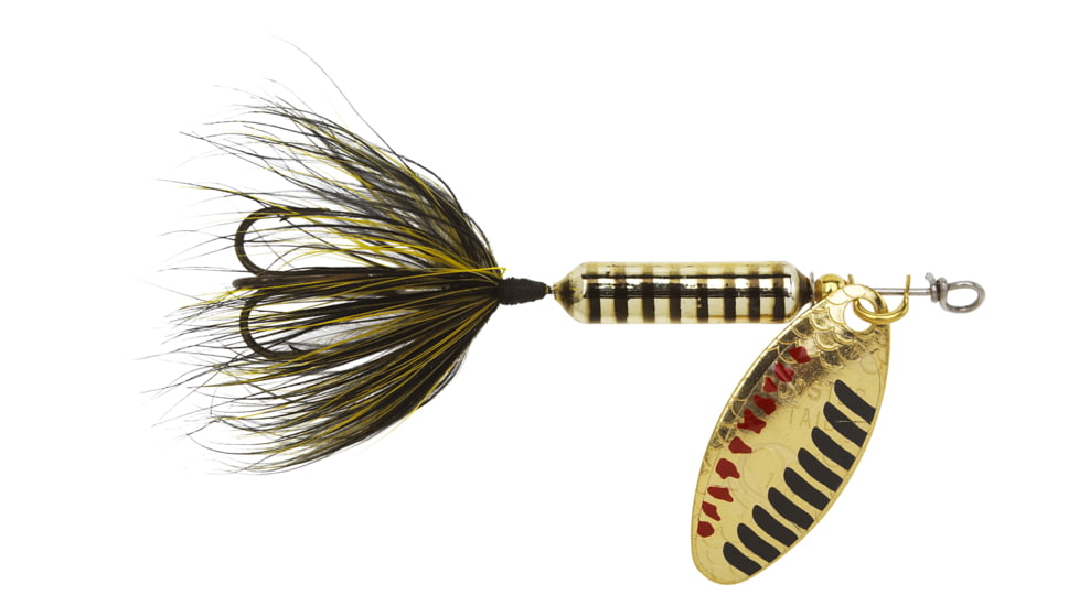 Wordens Rooster Tail In-Line Spinner, 2in, 1/16 oz Treble Hook, Metallic Gold Black, 206-MGBL