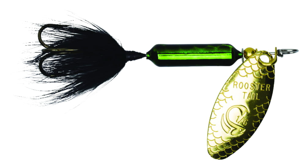 Wordens Rooster Tail In-Line Spinner, 2in, 1/16 oz Treble Hook, Metallic Green Black, 206-MGRB