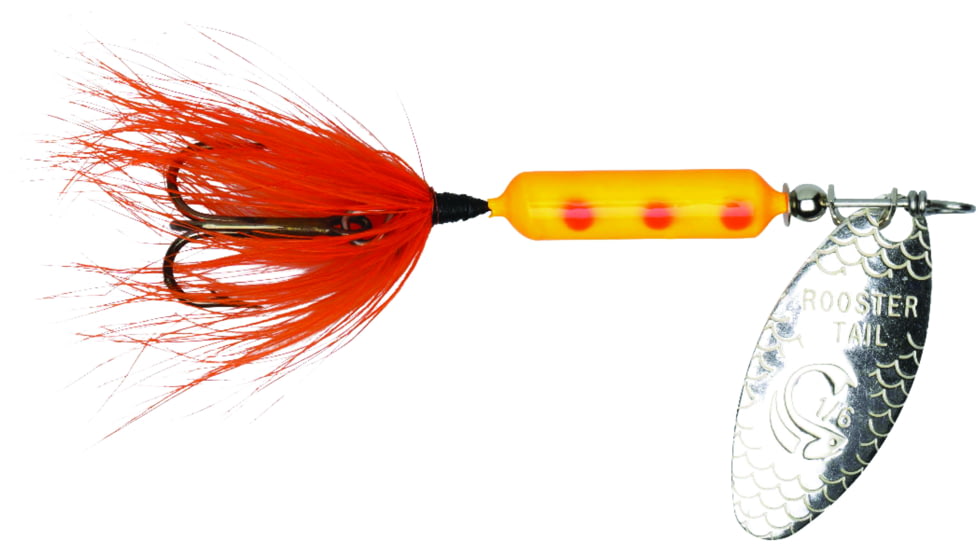 Wordens Rooster Tail In-Line Spinner, 2in, 1/16 oz Treble Hook, Orange Clown, 206-ORCL