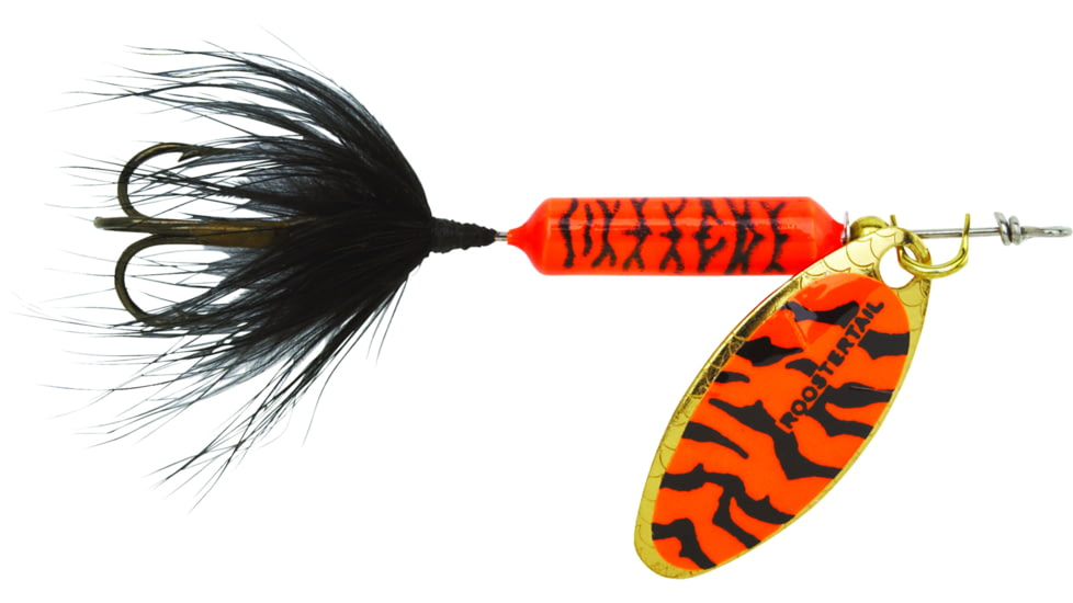 Wordens Rooster Tail In-Line Spinner, 2in, 1/16 oz Treble Hook, Orange Tiger, 206-ORT