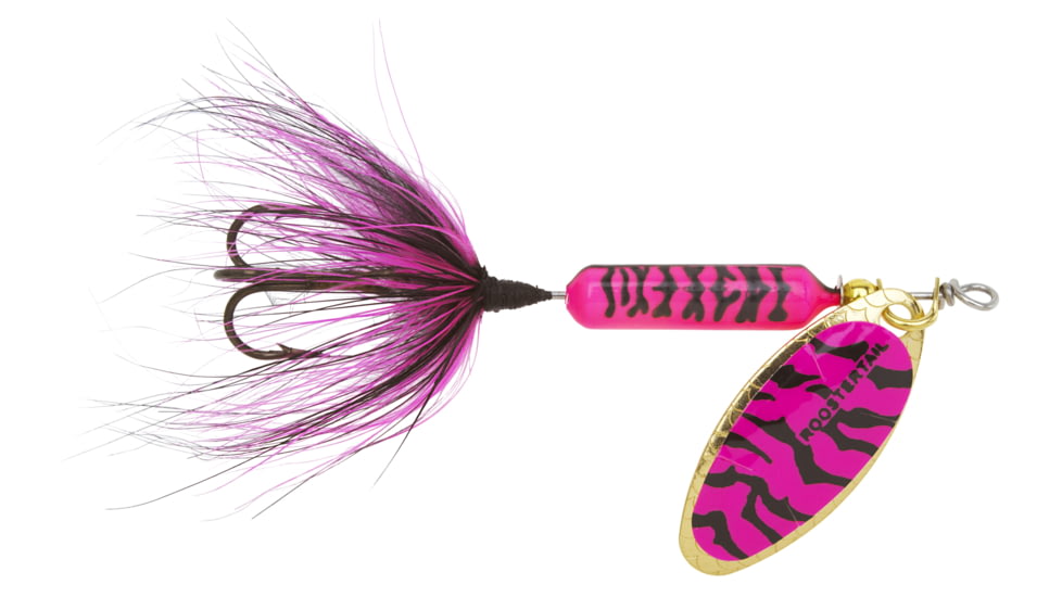 Wordens Rooster Tail In-Line Spinner, 2in, 1/16 oz Treble Hook, Pink Black Tiger, 206-PKBT