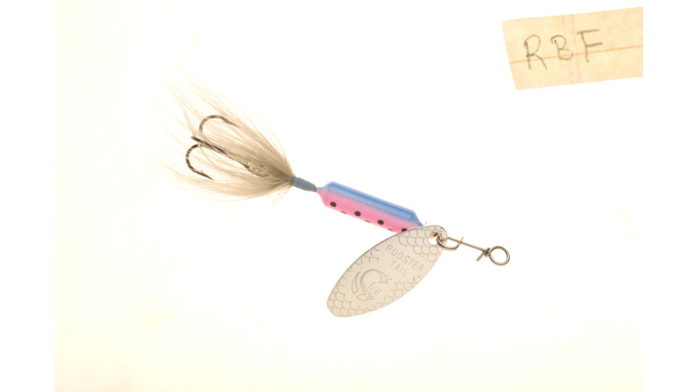 Wordens Rooster Tail In-Line Spinner, 2in, 1/16 oz Treble Hook, Rainbow Fry Silver Greyhackle, 206-RBF